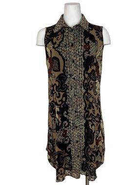 Fuzzi Tunic Top Blouse M Floral Sleeveless Button Front Italy